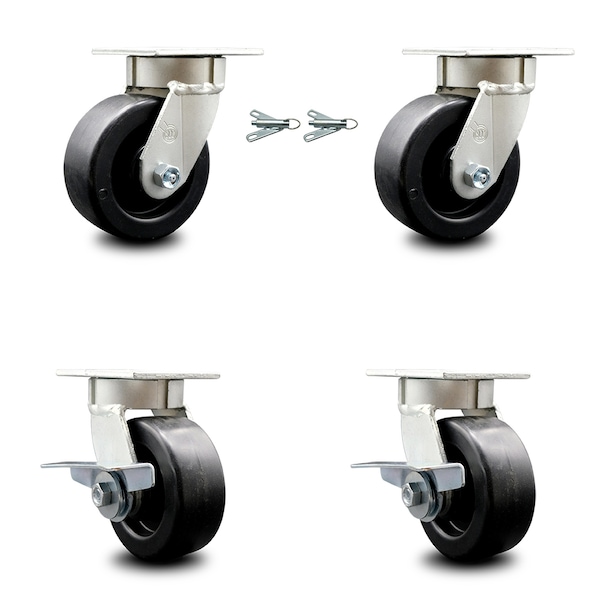 Service Caster 5 Inch Kingpinless Polyolefin Wheel Caster Swivel Locks 2 Brakes SCC, 2PK SCC-KP30S520-POR-BSL-2-SLB-2 - main